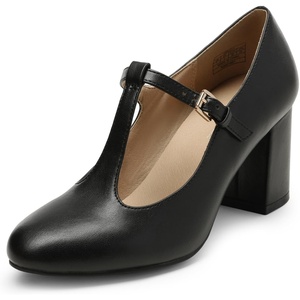 image:imageDREAM PAIRS Low Chunky Heels for Women TStrap Mary Jane Pumps Wedding Dress ShoesBlackPu