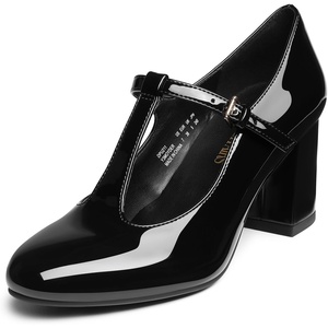 image:imageDREAM PAIRS Low Chunky Heels for Women TStrap Mary Jane Pumps Wedding Dress ShoesBlackpat