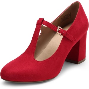 image:imageDREAM PAIRS Low Chunky Heels for Women TStrap Mary Jane Pumps Wedding Dress ShoesRed