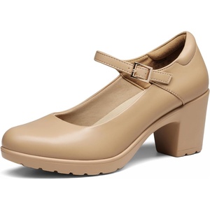 image:imageDREAM PAIRS Womens Chunky Low Block Heels Mary Jane Closed Toe Work Pumps Comfortable Round Toe Dress Wedding Shoes EDENIANude