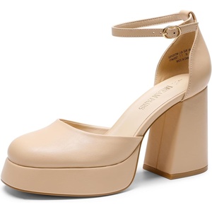 image:imageDREAM PAIRS Womens Chunky Platform High Heels Closed Toe Block Ankle Strap Dress Wedding Party Pumps ShoesNudepu