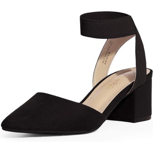image:imageDREAM PAIRS Womens Closed Pointed Toe High Chunky Heels Pumps Ankle Strap Dress Shoes for Wedding Office Party 3 InchesBlackSuede