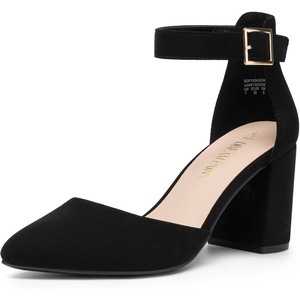 image:imageDREAM PAIRS Womens Closed Pointed Toe High Chunky Heels Pumps Ankle Strap Dress Shoes for Wedding Office Party 3 InchesBlacknubuck
