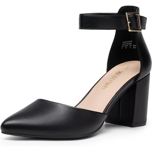 image:imageDREAM PAIRS Womens Closed Pointed Toe High Chunky Heels Pumps Ankle Strap Dress Shoes for Wedding Office Party 3 InchesBlackpu