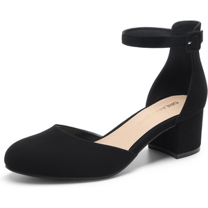 image:imageDREAM PAIRS Womens Closed Round Toe Low Block Heels Ankle Strap Chunky Heel Pumps Dress Wedding Office Party ShoesBlacknubuck