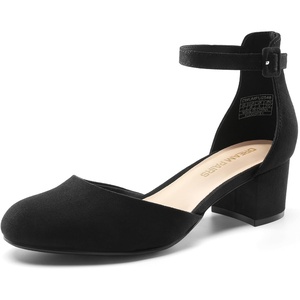 image:imageDREAM PAIRS Womens Closed Round Toe Low Block Heels Ankle Strap Chunky Heel Pumps Dress Wedding Office Party ShoesBlacksuede