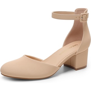 image:imageDREAM PAIRS Womens Closed Round Toe Low Block Heels Ankle Strap Chunky Heel Pumps Dress Wedding Office Party ShoesNude