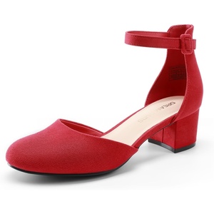 image:imageDREAM PAIRS Womens Closed Round Toe Low Block Heels Ankle Strap Chunky Heel Pumps Dress Wedding Office Party ShoesRed