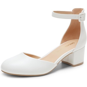 image:imageDREAM PAIRS Womens Closed Round Toe Low Block Heels Ankle Strap Chunky Heel Pumps Dress Wedding Office Party ShoesWhite