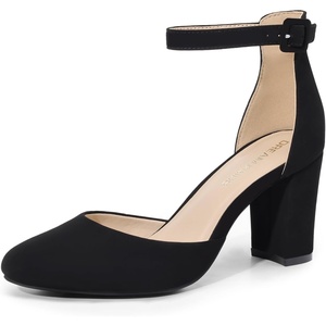 image:imageDREAM PAIRS Womens Closed Toe Chunky Heels Ankle Strap Low Block Heels Round Toe Dress Bridal Wedding Pumps ShoesBlacknubuck