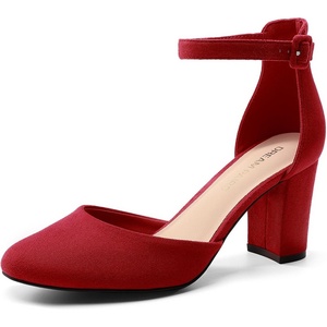 image:imageDREAM PAIRS Womens Closed Toe Chunky Heels Ankle Strap Low Block Heels Round Toe Dress Bridal Wedding Pumps ShoesRed
