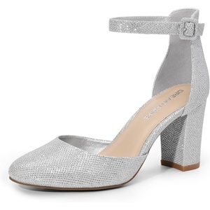 image:imageDREAM PAIRS Womens Closed Toe Chunky Heels Ankle Strap Low Block Heels Round Toe Dress Bridal Wedding Pumps ShoesSilverglitter