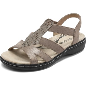 image:imageDREAM PAIRS Womens Comfortable Arch Support Dressy Flat Sandals Elastic Open Toe Walking Shoes for SummerBronze