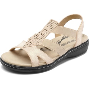 image:imageDREAM PAIRS Womens Comfortable Arch Support Dressy Flat Sandals Elastic Open Toe Walking Shoes for SummerGold