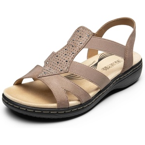image:imageDREAM PAIRS Womens Comfortable Arch Support Dressy Flat Sandals Elastic Open Toe Walking Shoes for SummerTaupe