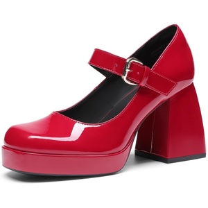 image:imageDREAM PAIRS Womens High Chunky Platform Closed Toe Mary Jane Block Heels Square Toe Strappy Dress Wedding Party Pumps ShoesRed