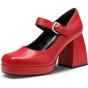 image:imageDREAM PAIRS Womens High Chunky Platform Closed Toe Mary Jane Block Heels Square Toe Strappy Dress Wedding Party Pumps ShoesRedpu