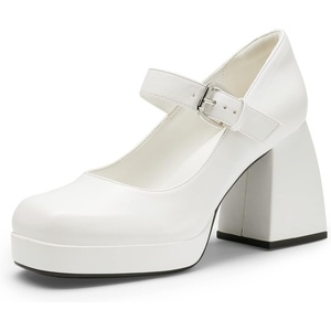 image:imageDREAM PAIRS Womens High Chunky Platform Closed Toe Mary Jane Block Heels Square Toe Strappy Dress Wedding Party Pumps ShoesWhitepu