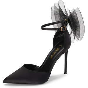 image:imageDREAM PAIRS Womens High Heels Strappy Closed Toe Stiletto Pointed Toe Mesh Bows Ankle Strap DOrsay Sexy Dress Wedding Party Pumps ShoesBlack