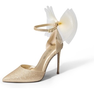 image:imageDREAM PAIRS Womens High Heels Strappy Closed Toe Stiletto Pointed Toe Mesh Bows Ankle Strap DOrsay Sexy Dress Wedding Party Pumps ShoesGoldglitter