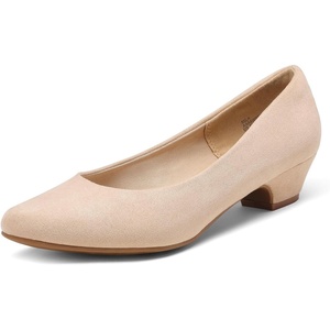image:imageDREAM PAIRS Womens Mila Low Chunky Heel Pump ShoesNudeSuede