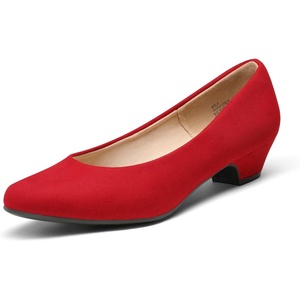image:imageDREAM PAIRS Womens Mila Low Chunky Heel Pump ShoesRedSuede