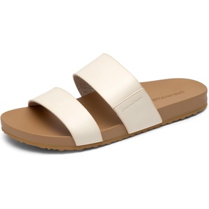 image:imageDREAM PAIRS Womens Open Toe Slides Sandals Comfortable Arch Support Footbed Two Strap Slipon Fashion Casual Beach Vacation Lightweight Flat Sandals Summer for WomenBeige