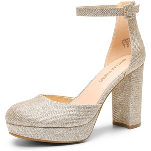 image:imageDREAM PAIRS Womens Platform Chunky High Heels Closed Toe Block Ankle Strap Dress Bridal Party Wedding ShoesGold