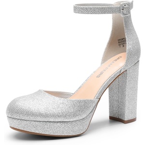image:imageDREAM PAIRS Womens Platform Chunky High Heels Closed Toe Block Ankle Strap Dress Bridal Party Wedding ShoesSilver