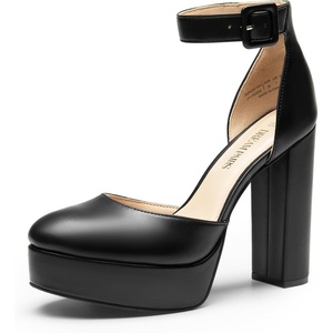 image:imageDREAM PAIRS Womens Platform High Chunky Heels Closed Toe Block Ankle Strap Dress Buckle Round Toe Wedding Party Comfortable Pumps ShoesBlackpu