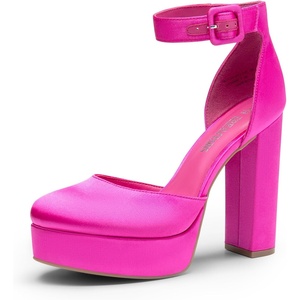 image:imageDREAM PAIRS Womens Platform High Chunky Heels Closed Toe Block Ankle Strap Dress Buckle Round Toe Wedding Party Comfortable Pumps ShoesHot Pinksatin
