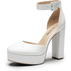 image:imageDREAM PAIRS Womens Platform High Chunky Heels Closed Toe Block Ankle Strap Dress Buckle Round Toe Wedding Party Comfortable Pumps ShoesWhitepu