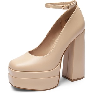 image:imageDREAM PAIRS Womens Platform High Heels Closed Toe Chunky Block Pumps Square Toe Ankle Strap Dress Fashion Party Y2K ShoesNudepu