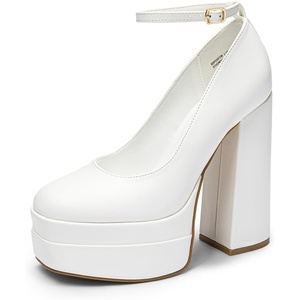 image:imageDREAM PAIRS Womens Platform High Heels Closed Toe Chunky Block Pumps Square Toe Ankle Strap Dress Fashion Party Y2K ShoesWhitepu