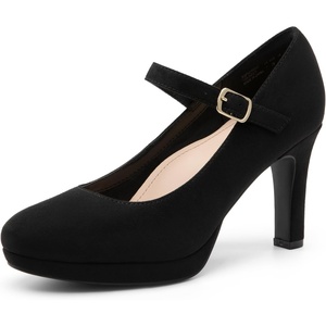 image:imageDREAM PAIRS Womens Pumps Close Toe Classic High Heels Round Toe Comfortable Low Platform Mary Jane Dress ShoesBlacksuede