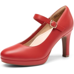image:imageDREAM PAIRS Womens Pumps Close Toe Classic High Heels Round Toe Comfortable Low Platform Mary Jane Dress ShoesRedpu