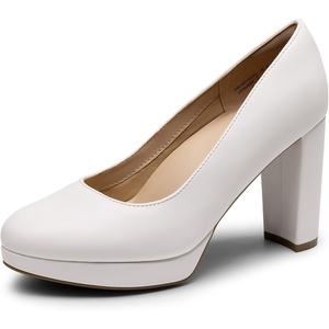 image:imageDREAM PAIRS Womens Pumps Closed Round Toe Chunky High Heels Platform Work Comfortable Dress Shoes for WomenWhitepu