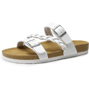 image:imageDREAM PAIRS Womens Slides Soft Cork Footbed Sandals Comfortable Walking Slipon Flat Sandals Arch Support Adjustable Buckle Braided Straps SlippersWhite