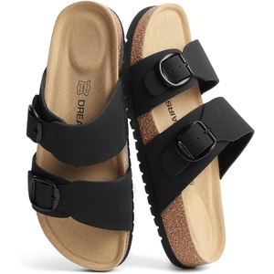 image:imageDREAM PAIRS Womens Slides Soft Genuine Footbed Sandals Comfortable Adjustable Double Buckle Slipon Flat Sandals with Arch Support Frame Dual Slippers for Summer 2026Black