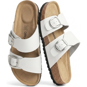 image:imageDREAM PAIRS Womens Slides Soft Genuine Footbed Sandals Comfortable Adjustable Double Buckle Slipon Flat Sandals with Arch Support Frame Dual Slippers for Summer 2026White