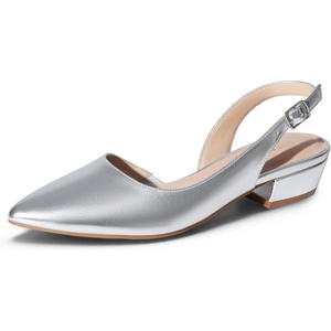 image:imageDREAM PAIRS Womens Slingback Kitten Low Block Heels Closed Pointed Toe Ankle Strap Elegant Dressy Pumps Wedding Party Dress Shoes for WomenSilver