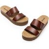 image:imageDREAM PAIRS Womens Platform Wedge Sandals with Arch Support Comfortable Beach Slipon Flat Sandals Casual 2Strap Cork Cushion Slides for WomenBrownpu