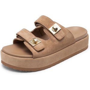 image:imageDREAM PAIRS Platform Sandals Women Raffia Espadrilles Summer Comfortable Wedge Sandals Beach Vacation Adjustable Buckle Cute Slide SandalsBrown