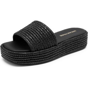 image:imageDREAM PAIRS Women Platform Slides Sandals Espadrilles Slip On Low Wedge Summer Open Toe Bohemia Dressy Beach Vacation ShoesBlack
