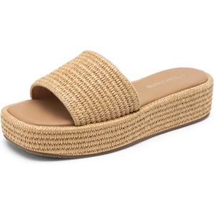 image:imageDREAM PAIRS Women Platform Slides Sandals Espadrilles Slip On Low Wedge Summer Open Toe Bohemia Dressy Beach Vacation ShoesBrown