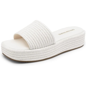 image:imageDREAM PAIRS Women Platform Slides Sandals Espadrilles Slip On Low Wedge Summer Open Toe Bohemia Dressy Beach Vacation ShoesWhite
