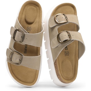 image:imageDREAM PAIRS Womens Platform Sandals Wedge Chunky Heel Slipon Comfort Slides with Arch Support Cork Footbed Adjustable Buckle Summer Slide SandalsBeige