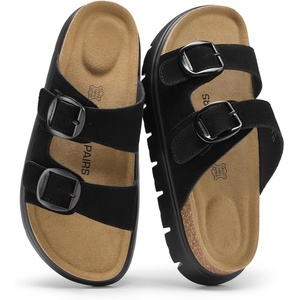 image:imageDREAM PAIRS Womens Platform Sandals Wedge Chunky Heel Slipon Comfort Slides with Arch Support Cork Footbed Adjustable Buckle Summer Slide SandalsBlack