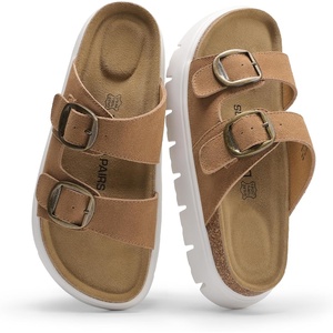 image:imageDREAM PAIRS Womens Platform Sandals Wedge Chunky Heel Slipon Comfort Slides with Arch Support Cork Footbed Adjustable Buckle Summer Slide SandalsBrown