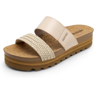 image:imageDREAM PAIRS Womens Platform Wedge Sandals with Arch Support Comfortable Beach Slipon Flat Sandals Casual 2Strap Cork Cushion Slides for WomenBeigepu